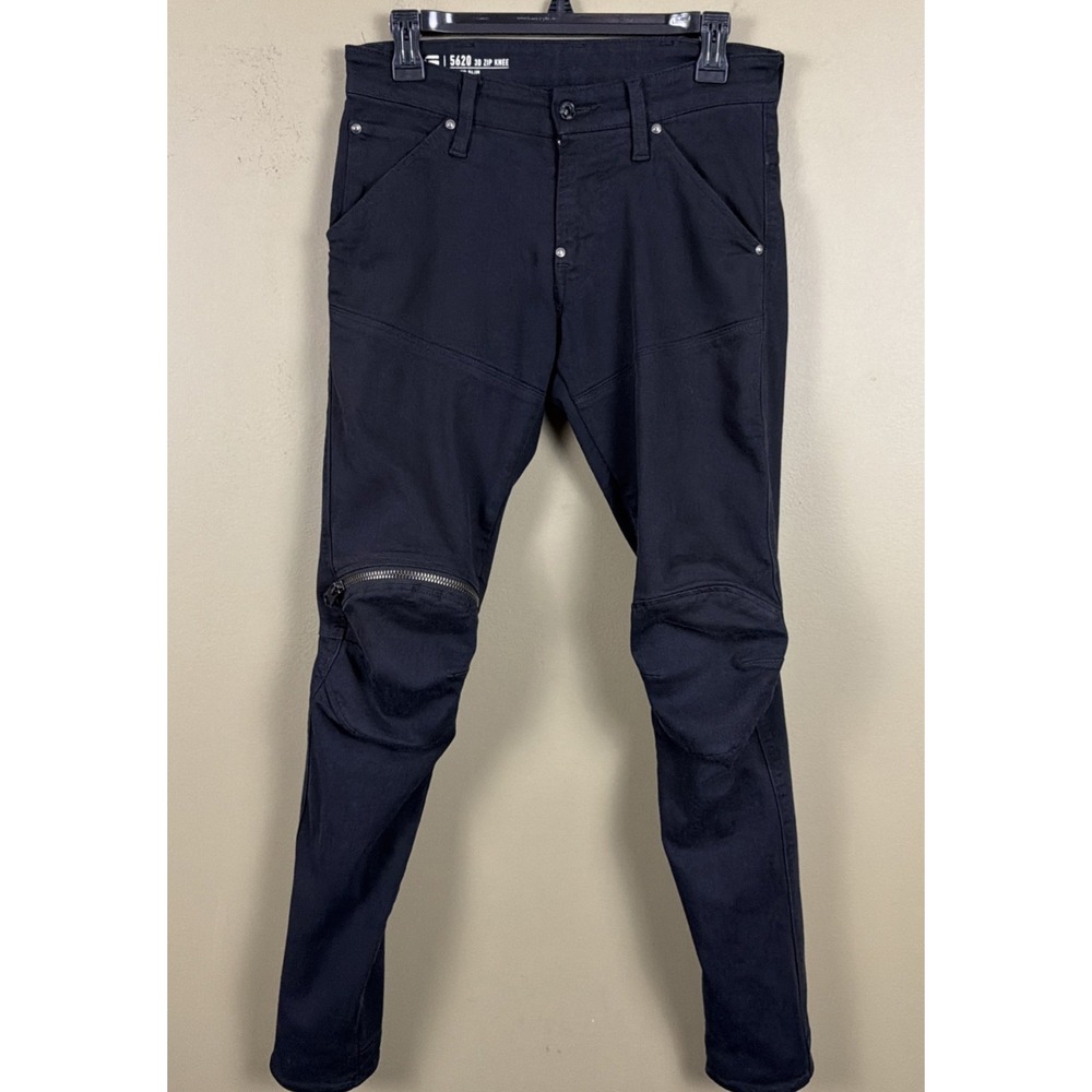 G-Star Raw Jeans Mens 27X32 (29x32)Black 5620 3D Zip Knee Super Slim Moto Denim